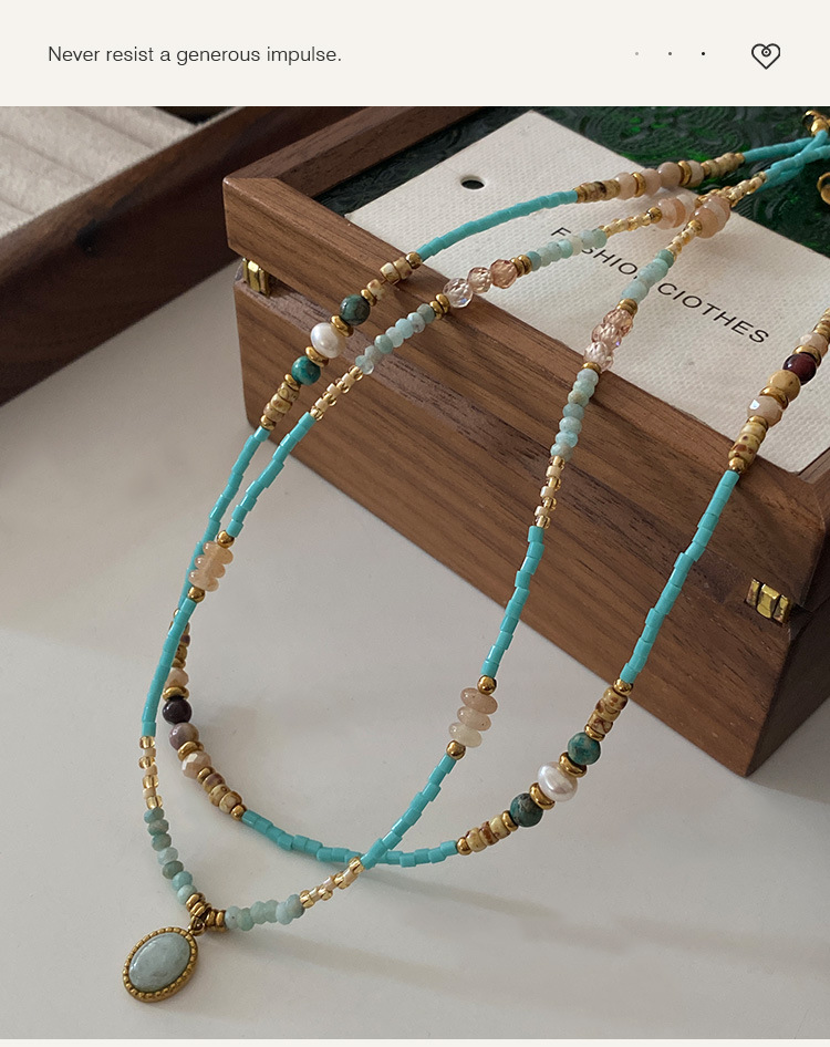 Natürliche Malachit-Halskette für Frauen 2024, französische Perlenkette, mehrlagig, Pulloverkette, Zubehör, einfache und hochwertige Halskette_voghion.com