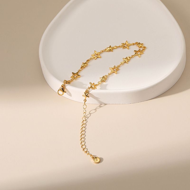 Star Niche Design Copper Plated K Real Gold Whitening Sweet Bracelet High End Extendable And Adjustable Creative Hand Jewelry_voghion.com