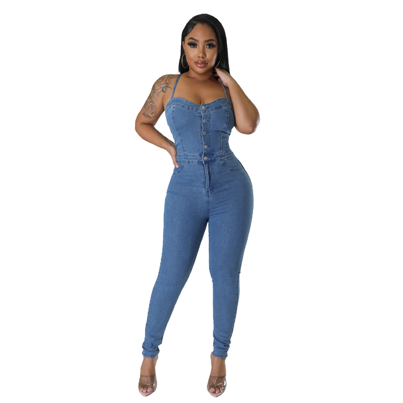 Modischer Slim-Fit-Jeans-Strampler für Damen mit rückenfreiem Verband_voghion.com