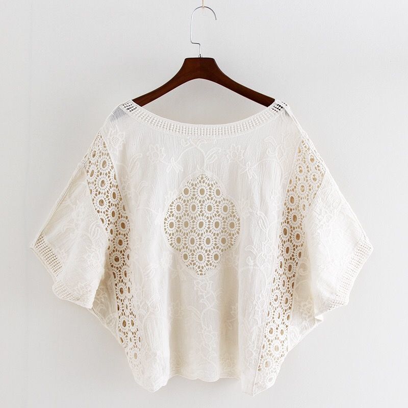 Dames Nieuwe Stijl Retro Holle Kanten Shirt Vrouwelijke Losse Zonbescherming Kleding Dames Katoenen Tops Dames_voghion.com