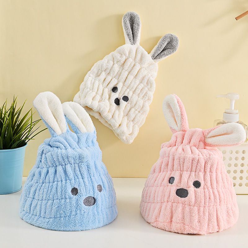 Cuffia per capelli asciutti per bambini, con motivo a cartoni animati, in pile di corallo e coniglio, assorbente, ad asciugatura rapida, spessa, per la doccia, asciugamano per capelli asciutti_voghion.com