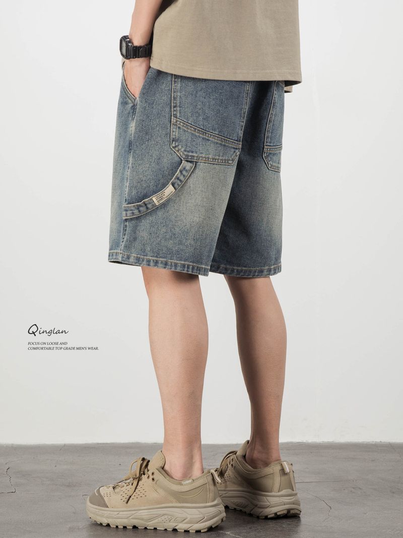 Men’s Distressed Denim Shorts – Retro Washed Elastic Waist 5-Inch Inseam, Loose Fit Streetwear For Summer (Light Blue, Sizes M-3XL)_voghion.com