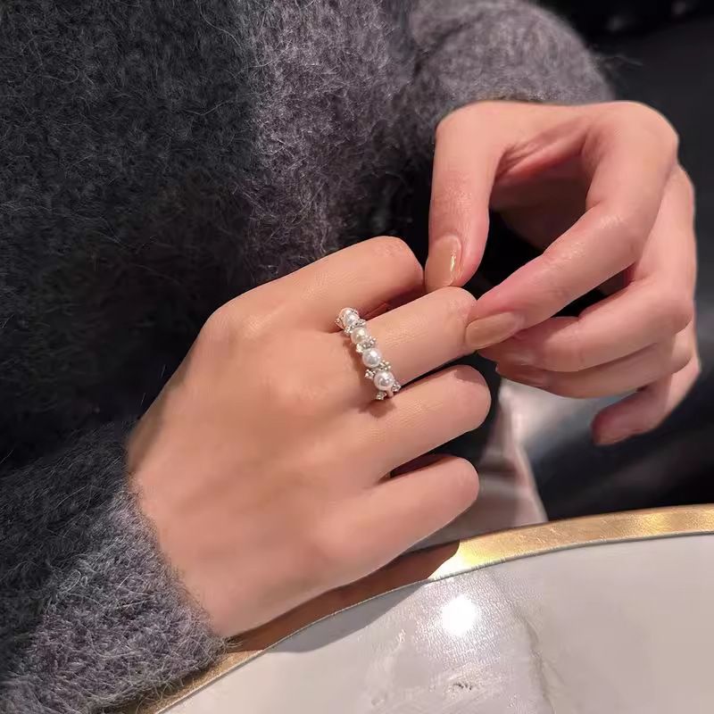 Anello con indice aperto, leggero, elegante, di lusso, con perle, squisita moda, stile Ins_voghion.com