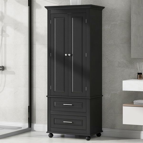 Tall Storage Cabinet With Two Drawers For Bathroom/Office_voghion.com