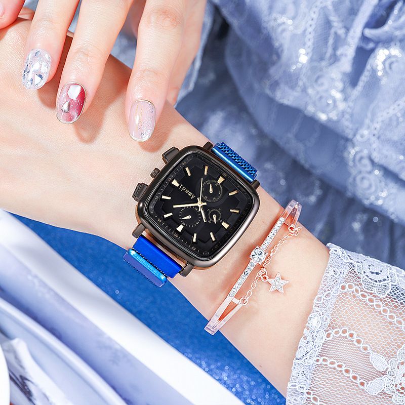 Orologio da donna Orologio quadrato Orologio a tre occhi Lega a maglie con moda Orologio casual Orologio da donna alla moda per studenti_voghion.com