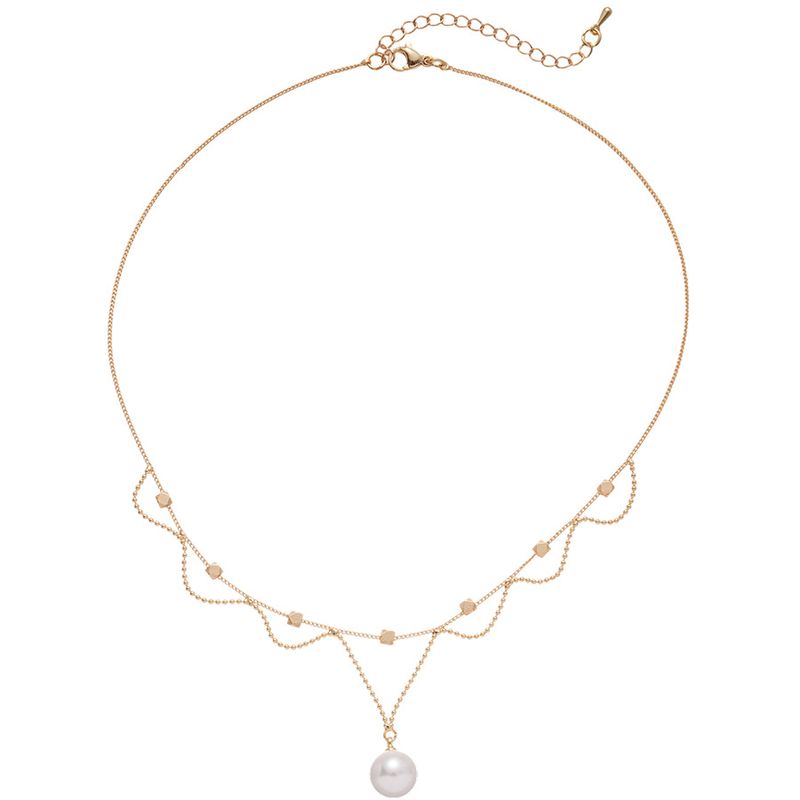 Echt vergoldete Spitze Perlen Pedat Halskette Fashio einfache Nische Collarboe Chai Persoality Vielseitig Choker für_voghion.com