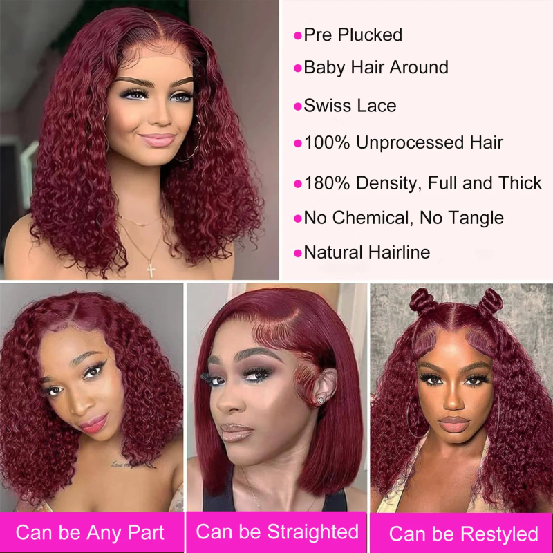 Brazilian Deep Wave Bob Wig 13x4 Lace Frontal Human Hair Short Curly Preplucked Baby Hair_voghion.com