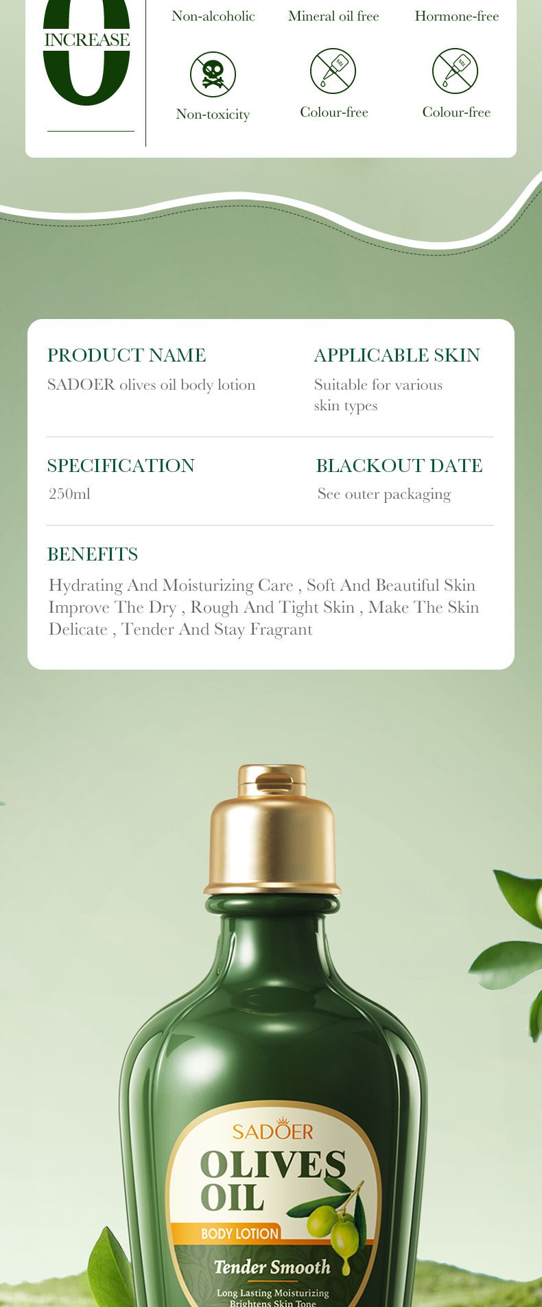 SADOER Olive Feuchtigkeitsspendende Körperlotion Körperverjüngung Hydratisierende Schönheit Grenzüberschreitender Außenhandel_voghion.com
