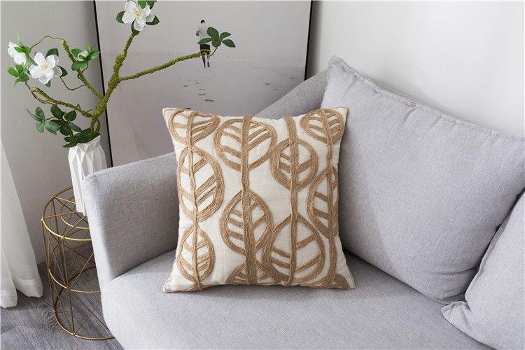 Ziemeļvalstu smagās rūpniecības kokvilnas un lina lapu austs izšūts spilvens Amerikāņu modeļa istabas villas dīvāns izšūts spilvena pārvalks_voghion.com