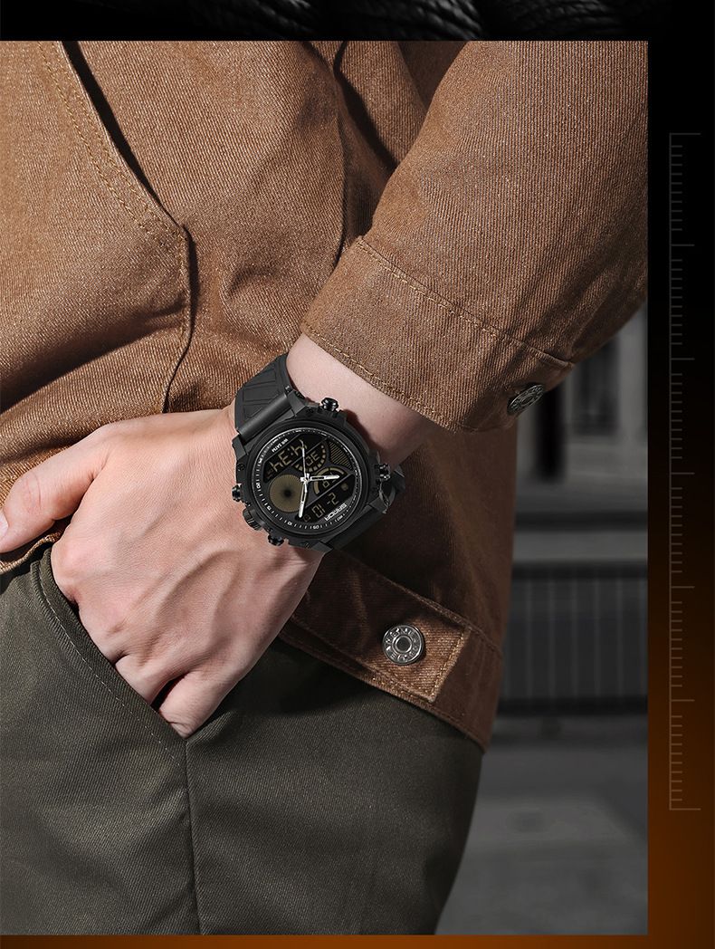 Men's Sports Watch With Dual Display, Luminous Hands, 50m Waterproof, Alarm, Stopwatch, Week & Date Outdoor Activities Dual Display Electronic Watch_voghion.com