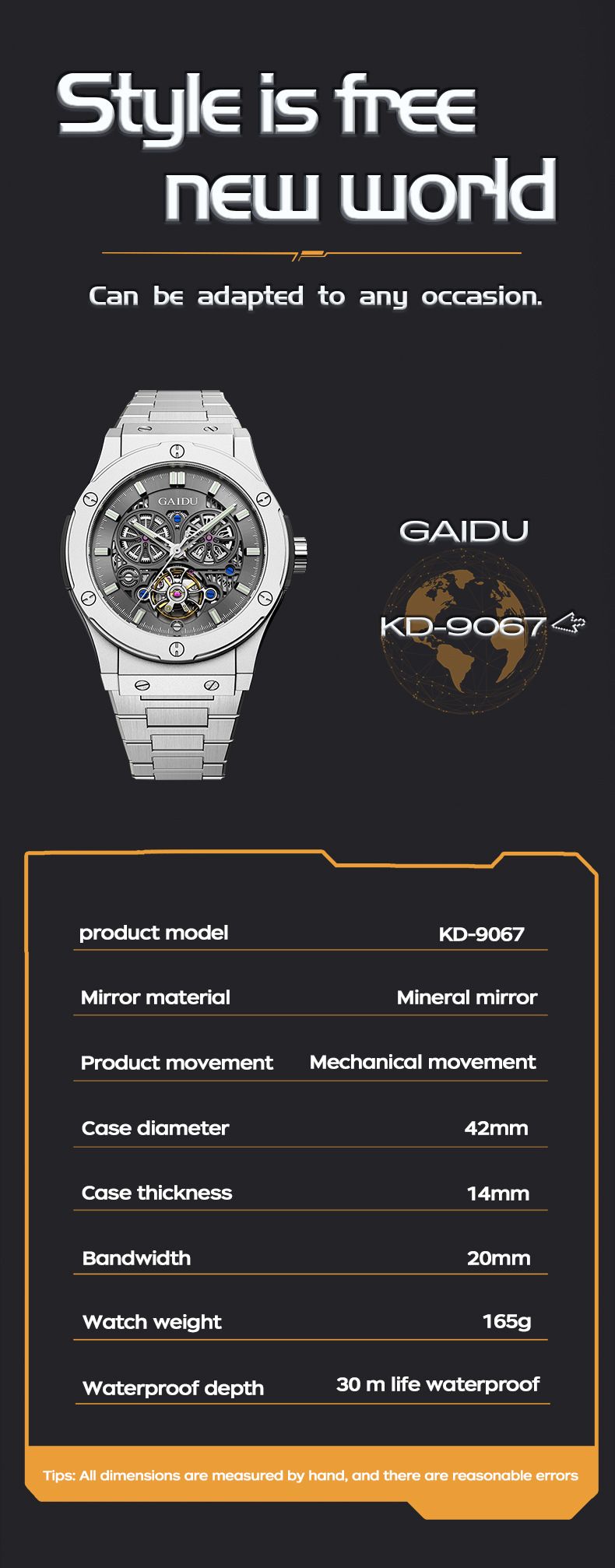 Men's Stainless Steel Automatic Mechanical Watch With Luminous Hands, Water Resistant Business Watch, Round Dial, Mineral Glass, Butterfly Clasp_voghion.com