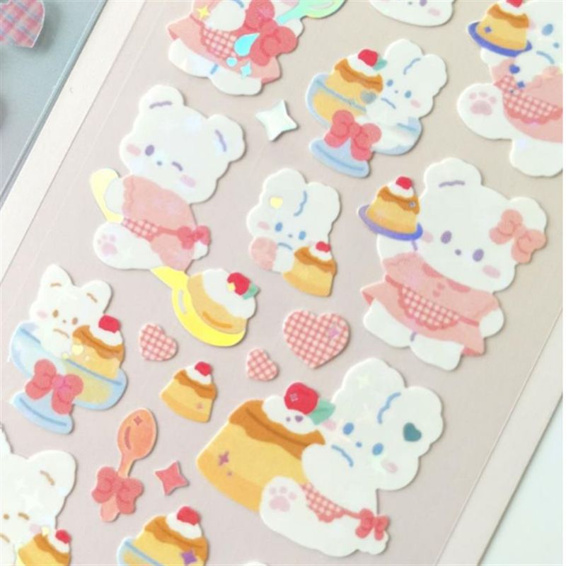 Pegatinas Guka, conejo coreano lindo, pudín de trébol de cuatro hojas, conejo arcoíris, lentejuelas plateadas calientes, foto DIY, pegatinas de persecución de estrellas_voghion.com