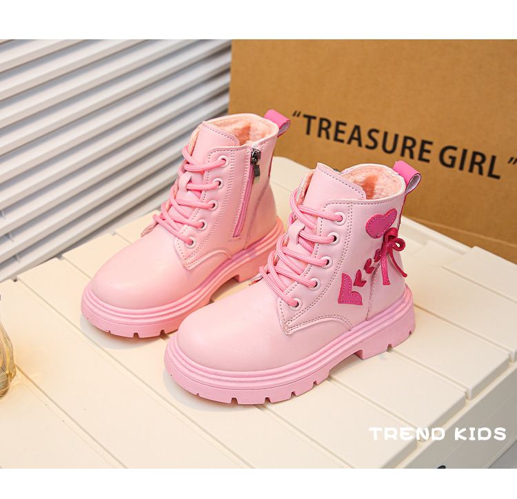 Chaussures pour enfants Bottes Martin pour filles Bottes courtes chaudes en velours pour enfants Bottes simples pour filles de style nouveau Bottes en cuir de princesse à la mode tendance_voghion.com