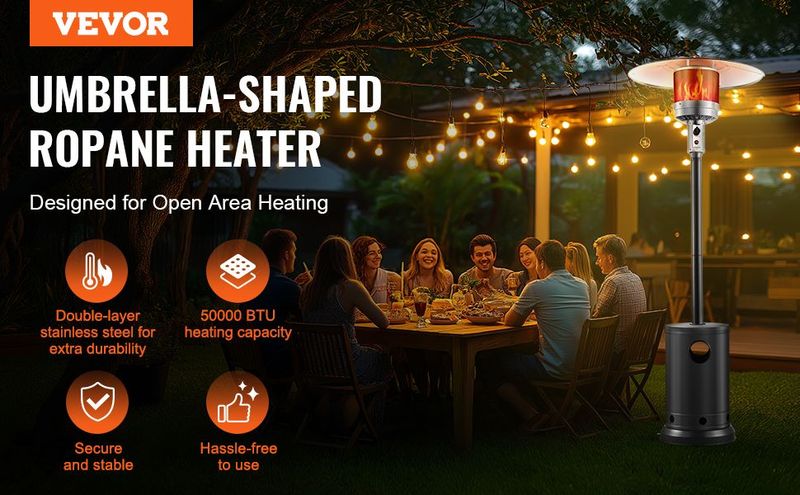 VEVOR Propane Patio Heater 50000BTU Tall Hammered W/Wheels Outdoor Silver Gray_voghion.com