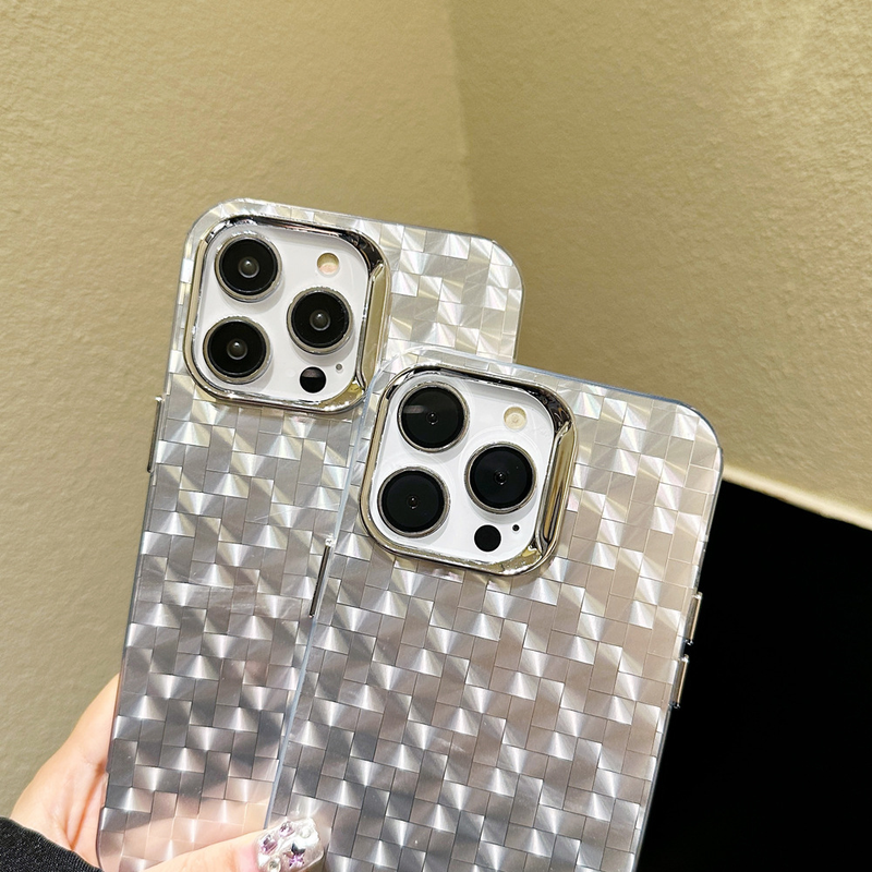 High-end silver plaid suitable for iPhone14 Apple 13promax mobile phone case electroplating 12 plaid 11 soft edges_voghion.com