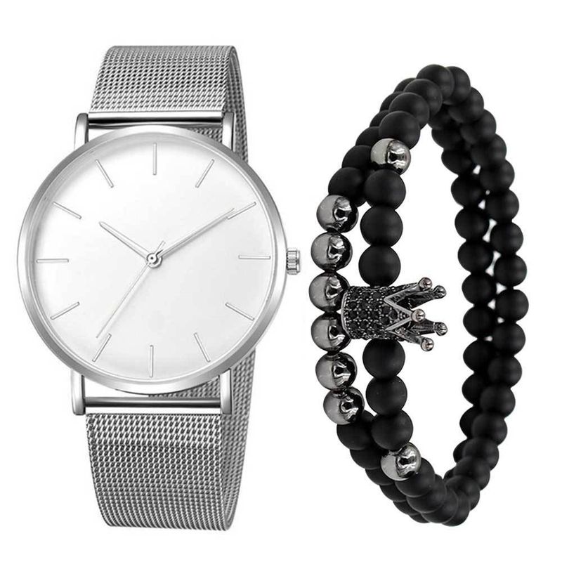 Orologio al quarzo da uomo minimalista con cinturino in maglia e acciaio_voghion.com