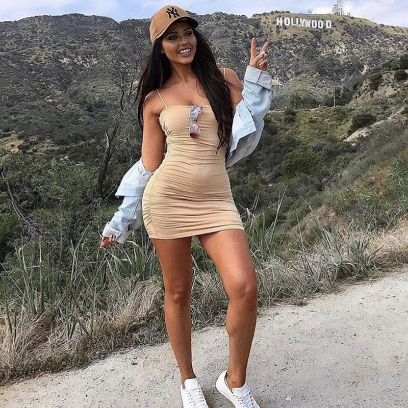 Vestito da discoteca estivo sexy con bretelle e glutei plissettati da donna in vendita calda 8602_voghion.com