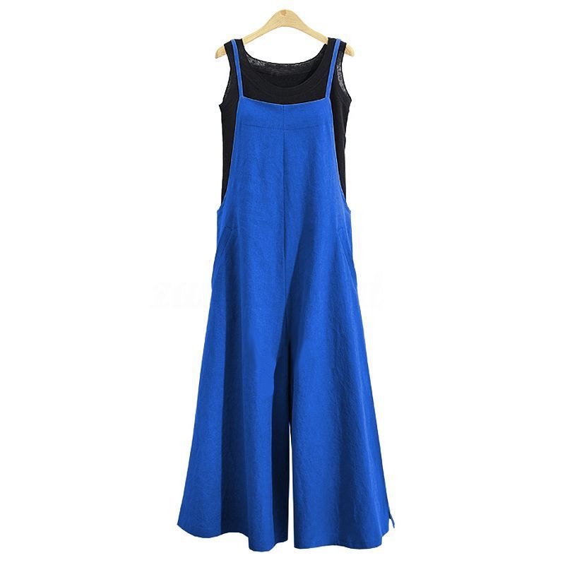 Suitable For All Seasons Summer Linen Flared Jumpsuit Cotton Wide-Leg Pants Overalls Women Casual Loose_voghion.com