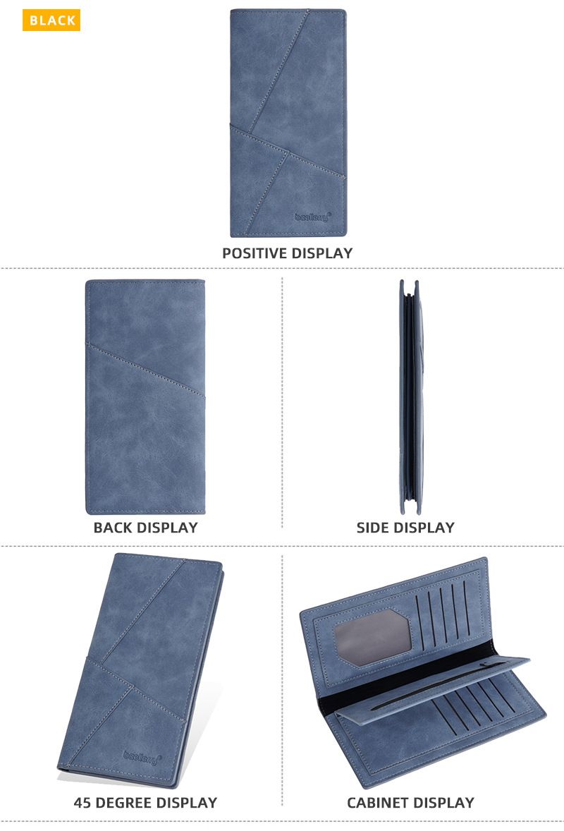 BAELLERRY New Men's Long Wallet With 17 Card Slots, Tri-Fold Design, Minimalist Business Style, Zippered Bill Compartment_voghion.com