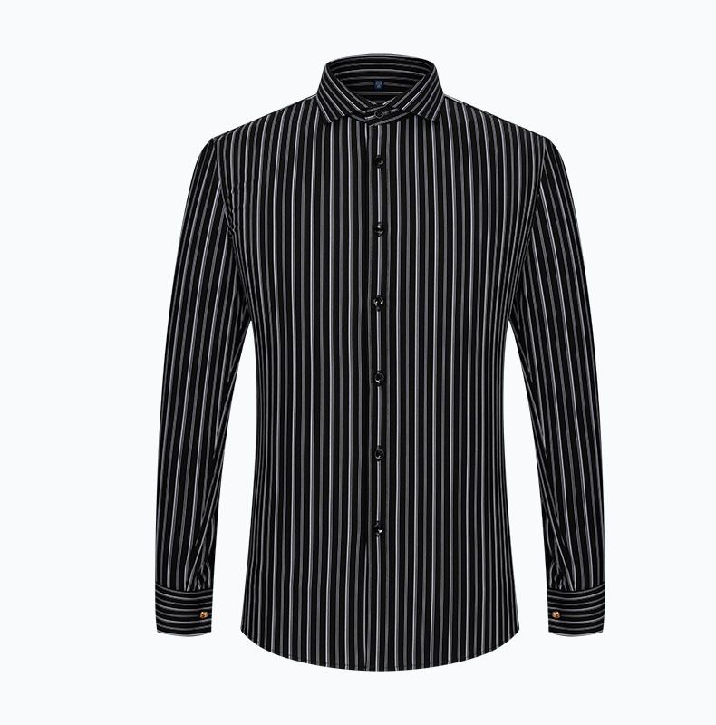 Herrenbekleidung Frühlingsneues französisches Herrenhemd mit langen Ärmeln, Windsor-Kragen, Slim Fit, Modal, Business, formelle Manschettenknöpfe, gestreiftes Hemd_voghion.com