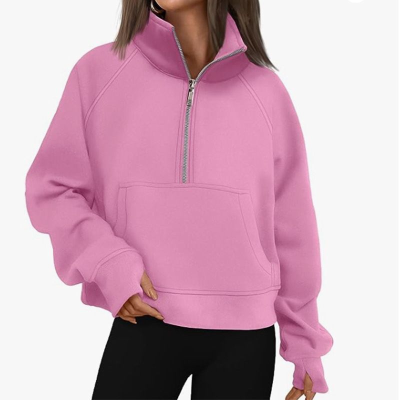 Women's Half-Zip Fleece Hoodie With Raglan Sleeves - Customizable Embroidery & Heat Transfer Options, Casual Streetwear, Loose Fit, Short Length_voghion.com