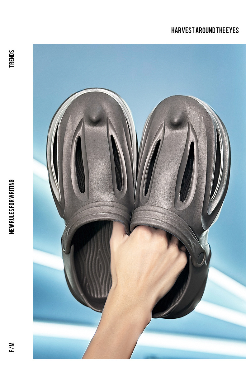 Trou de chaussures avec requin à bec une sensation de marcher sur les excréments, chaussures d'été de plage à semelles souples pour hommes augmentant la hauteur,_voghion.com