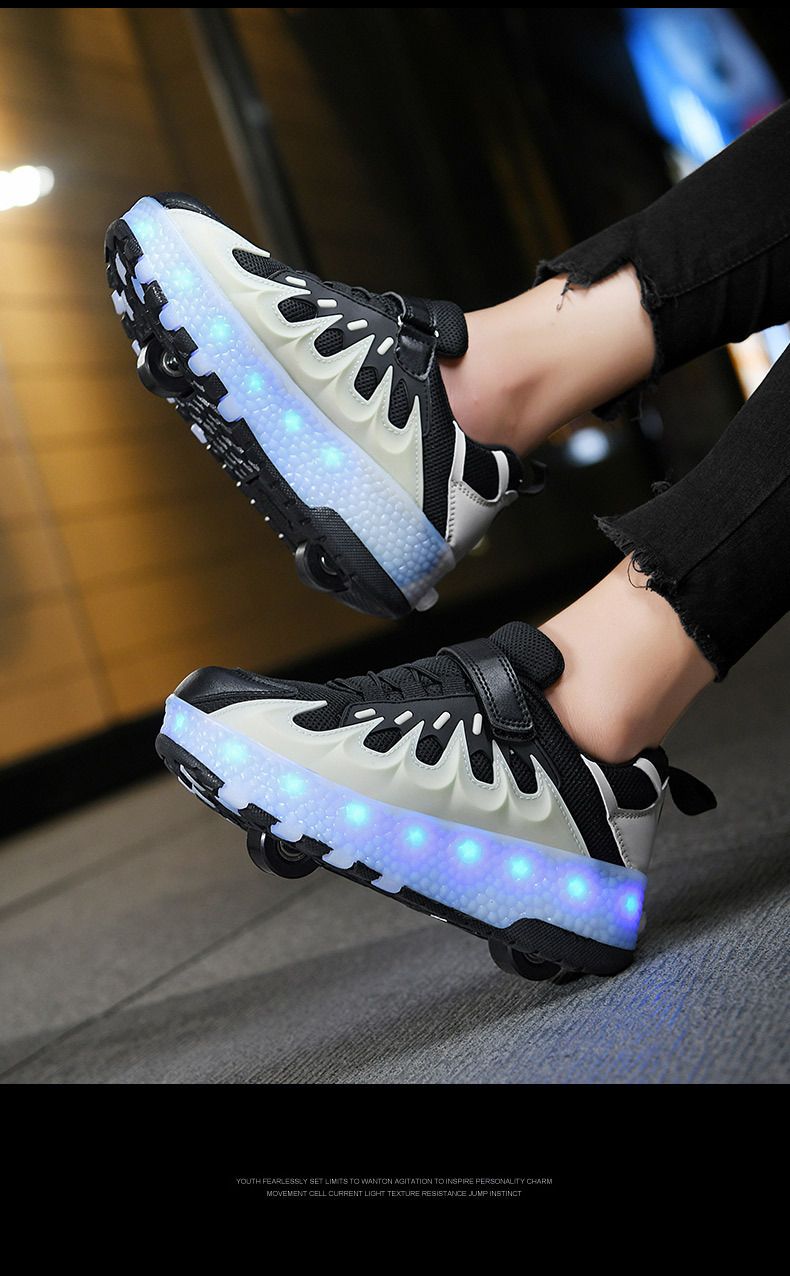 Rechargeable luminous shoes LED lights for children adult roller skate LACES wheels_voghion.com