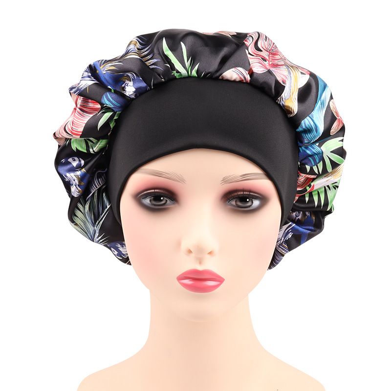 Hijab e turbante, nuovo berretto da notte in raso stampato, elastico, a tesa larga, per la cura dei capelli da donna, cappello rotondo, cuffia da strega_voghion.com