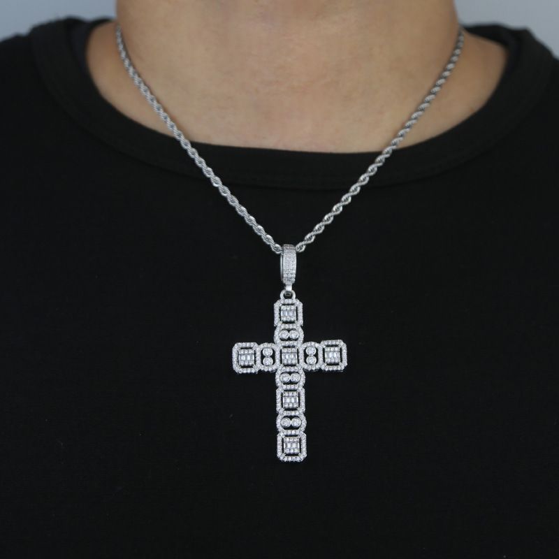 Nouveau collier pour homme avec pendentif en croix en zircon tendance Hip Hop_voghion.com