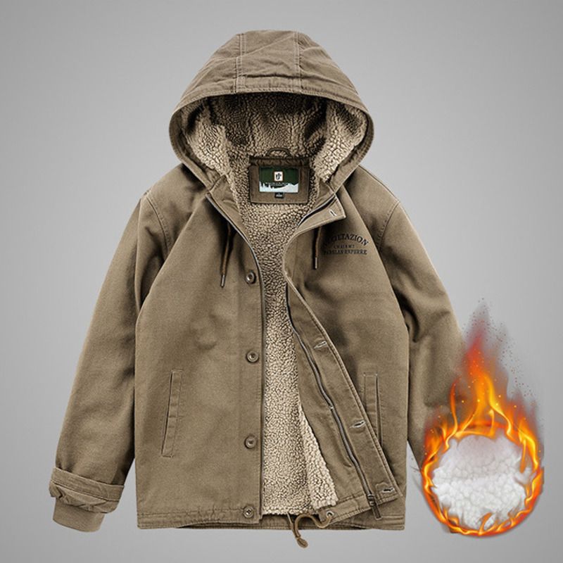 Giacca con fodera in pile, cappotto casual spesso, giacca calda in cotone da uomo versatile e alla moda, top invernale, Trey_voghion.com