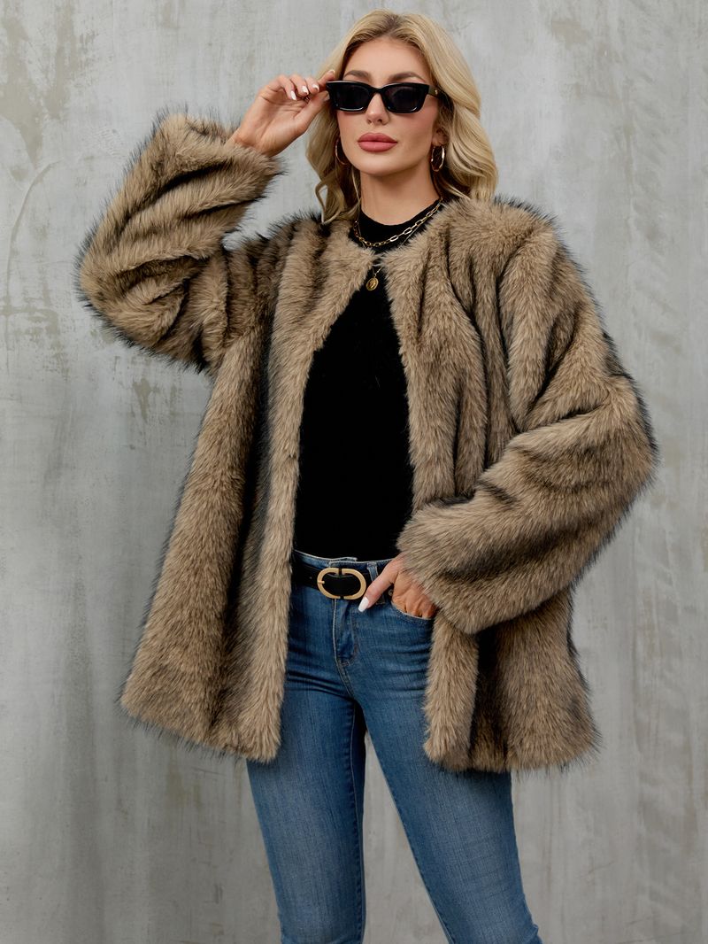Women's Faux Fur Coat Winter Warm Fluffy Cardigan Jacket Oversized Outerwear For Casual & Office_voghion.com