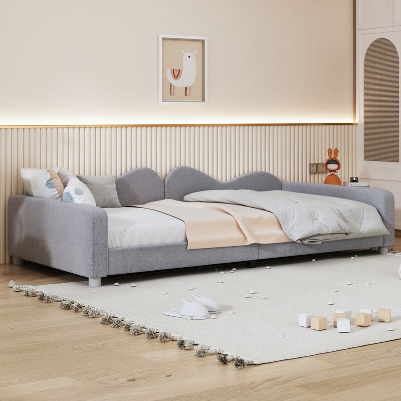 Polsterbett 90x200cm, Schlafsofa, Teddystoff, Mit Armlehnen, Grau_voghion.com
