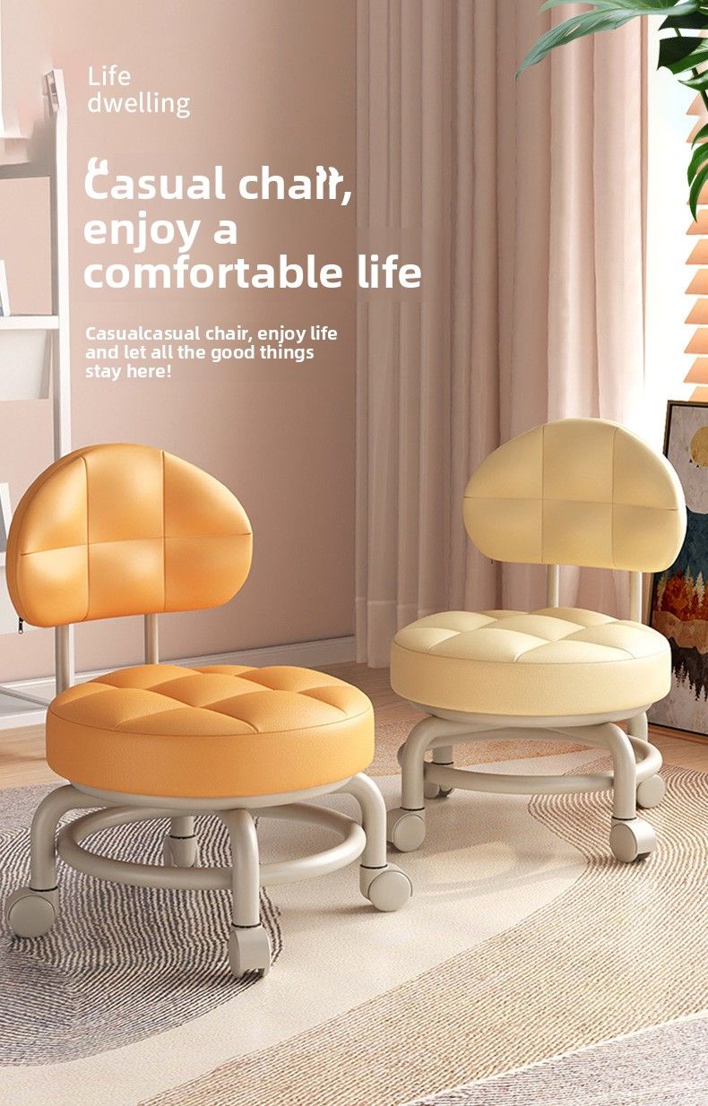 Petit tabouret pivotant pour enfant, avec roulettes universelles, coussin moelleux et dossier bas rotatif._voghion.com