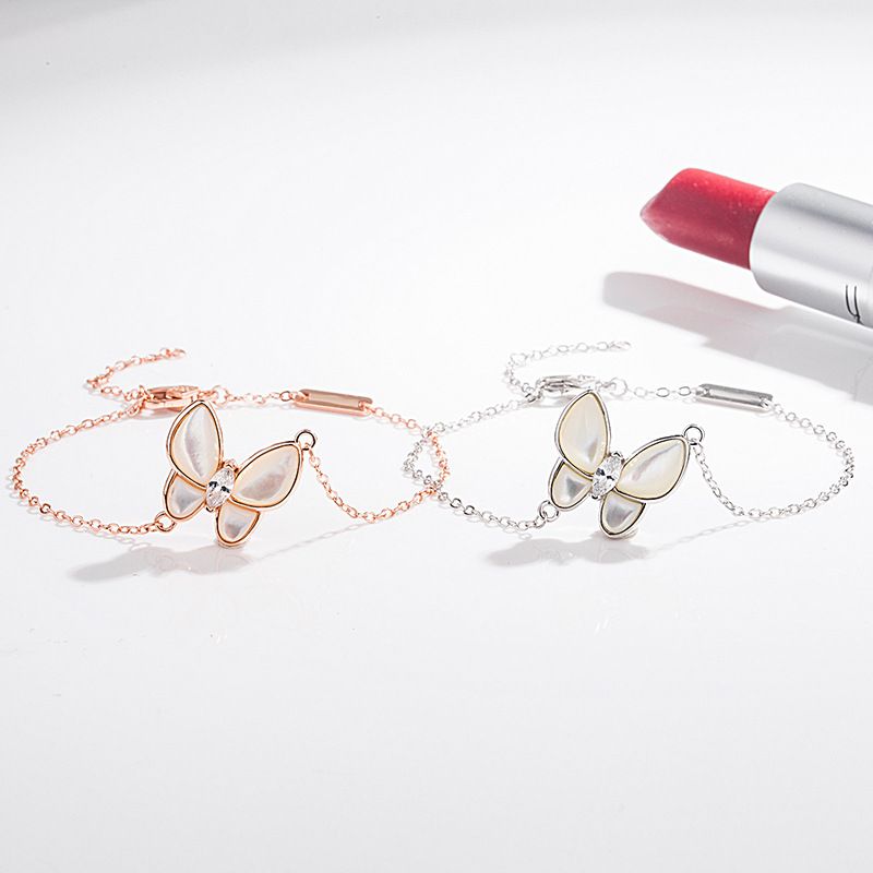S Pure Silver Butterfly White Mother-of-Pearl Bracelet Original Clasp Light Luxury Elegant Natural Shell Simple_voghion.com
