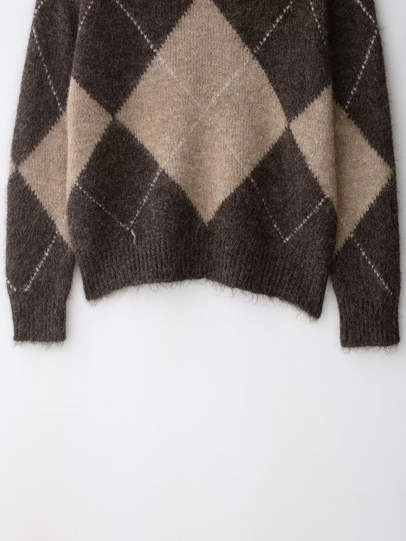 Off-Shoulder Diamond Knit Sweater – Trendy One-Shoulder Pullover For Women (As Pictured, S/M/L)_voghion.com