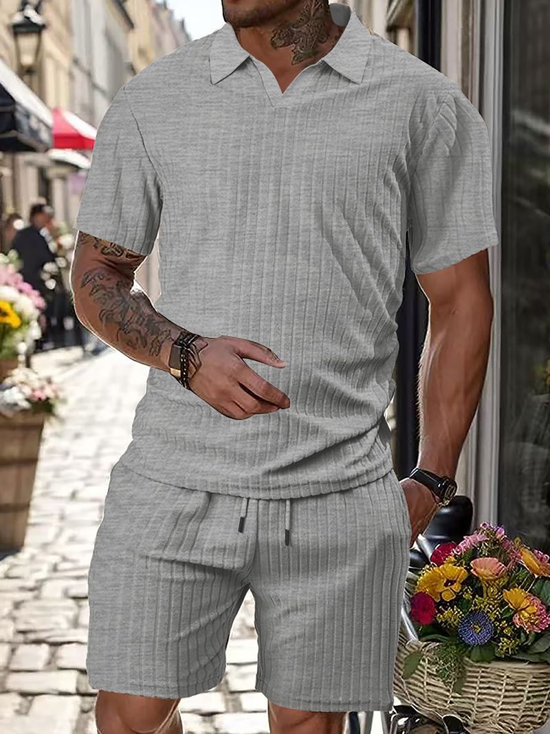 Ensemble de sport décontracté pour homme, nouvelle collection été, respirant, grande serviette droite, tissu jacquard, col rond_voghion.com