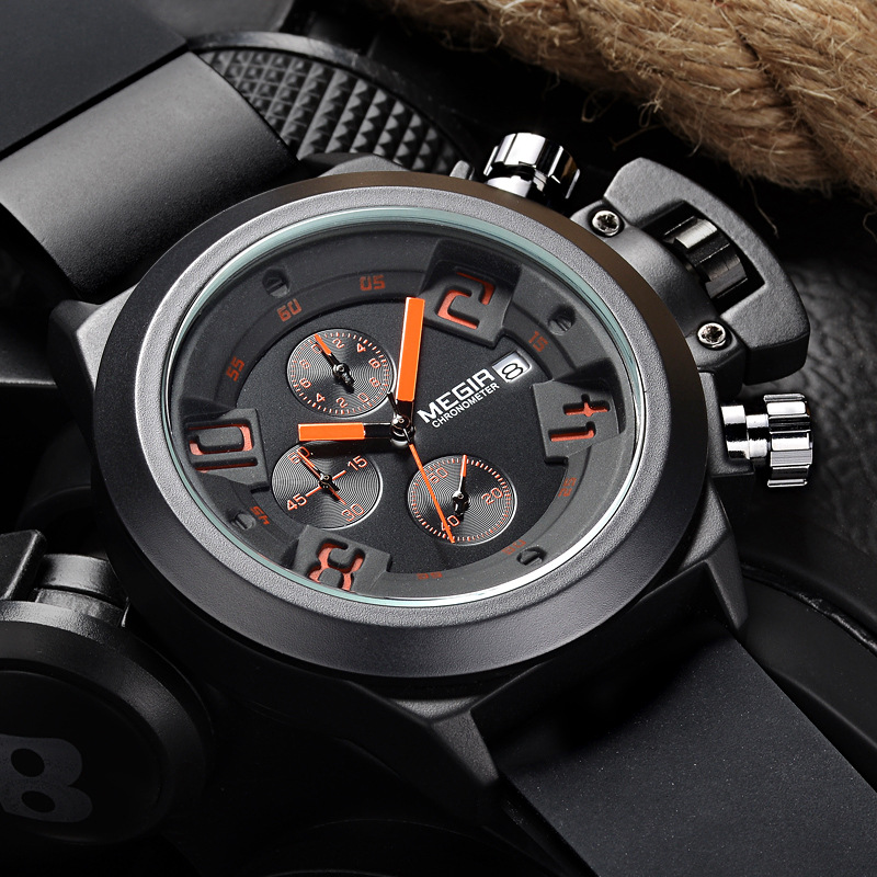 Black Silicone Quartz Luxury Sport Military Wrist es Men Waterproof Clock Chronograph Large Dial e_voghion.com