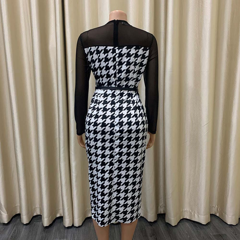Damenbekleidung in Übergröße, Modedruck, Mosaik-Netz, professionelles Bürokleid_voghion.com