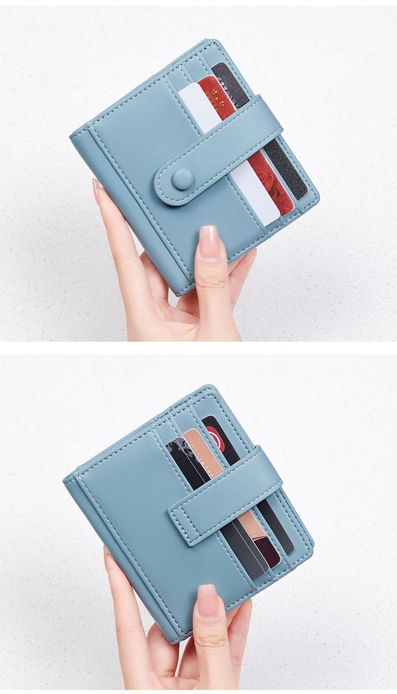 Cartera para mujer y hombre, antimagnética, RFID, de poliuretano, con hebilla de color liso, para tarjetas de crédito, monedero pequeño y ligero._voghion.com