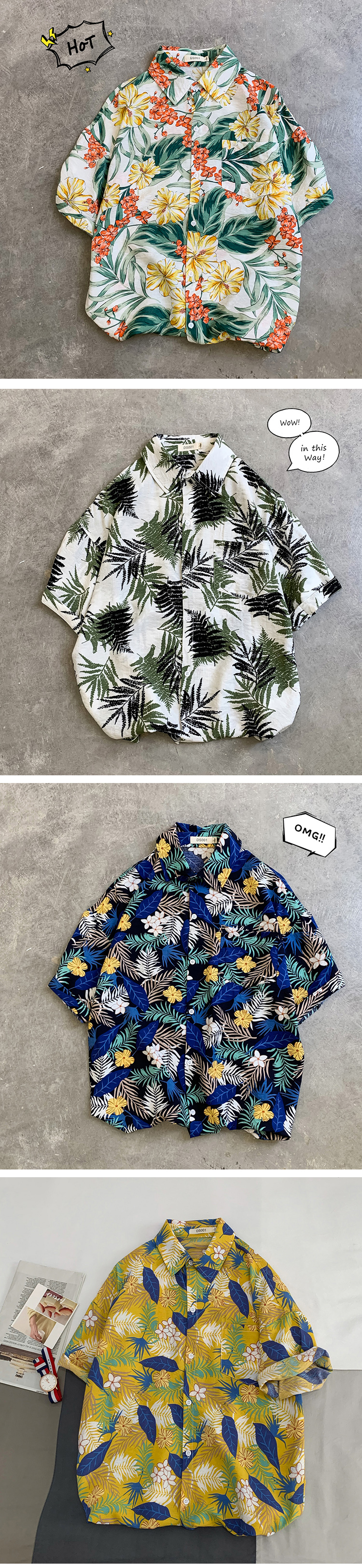 Camicia da uomo a maniche corte con stampa digitale floreale sottile casual alla moda estiva, ampia da spiaggia, estiva_voghion.com