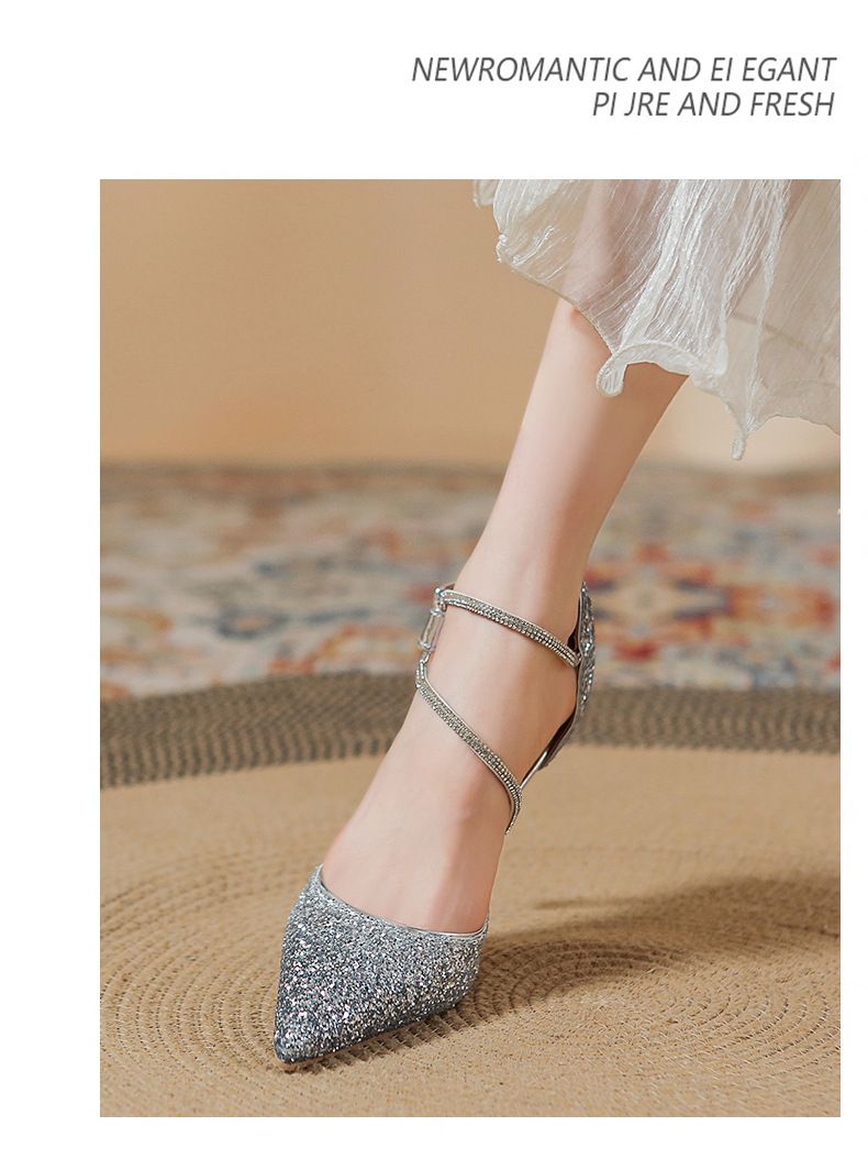 French Girl Gradient High Heels 2025 New Sequined Crystal Wedding Shoes, Internet Famous Slim Heel Pointed Versatile_voghion.com
