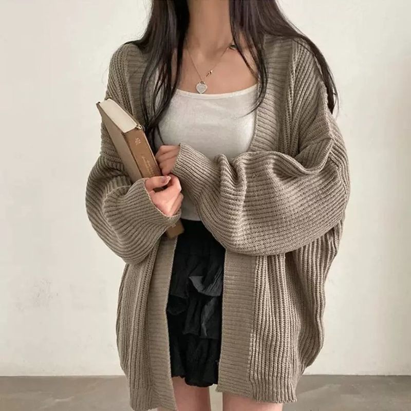 South Korea Chic Autumn Winter Age-Reducing Loose Casual Lazy Versatile Mid-Length Sweater Cardigan Women's Warm Coat_voghion.com