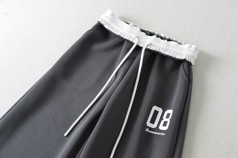 American Style Digital Print Sports Casual For Women 2024 Autumn Color Block Waist Drawstring Loose Straight Wide Leg_voghion.com