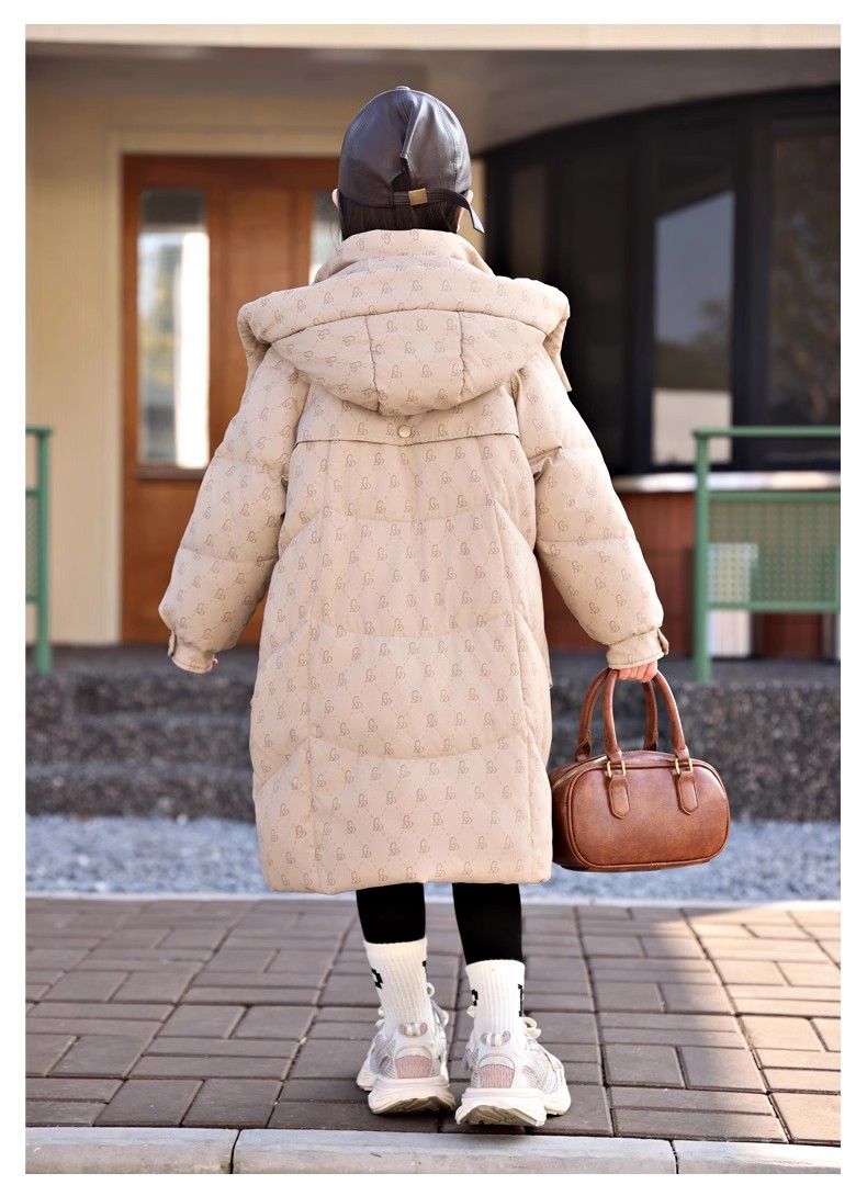 Girls' Long Puffer Coat With Hood – Korean-Style Winter Jacket (50% White Duck Down, 120-170cm, 3 Colors)_voghion.com