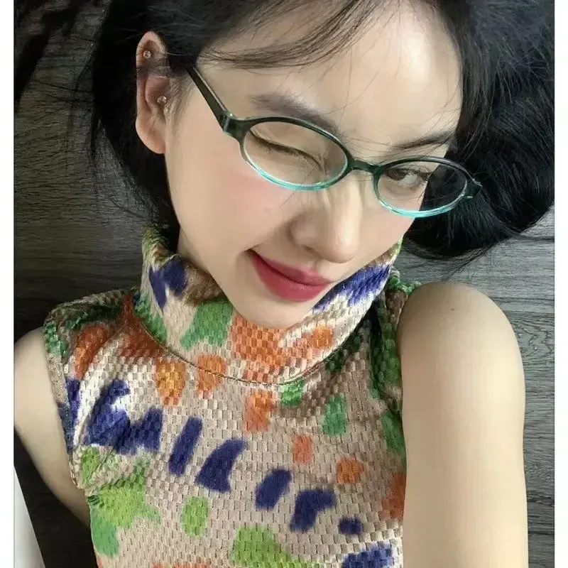 Modischer japanischer ovaler Retro-Rahmen für Frauen, Y2K, Ins, ohne Make-up, schlichte Männer und Mädchen, süße dekorative Computerbrille_voghion.com