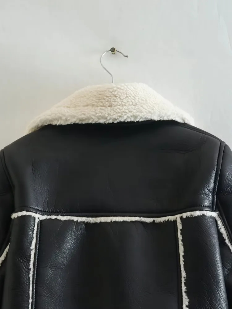 KLKXMYT TRAF kobiety 2023 moda gruby ciepły sztuczny shearling krótka kurtka płaszcz Vintage z długim rękawem zamek damska odzież wierzchnia_voghion.com