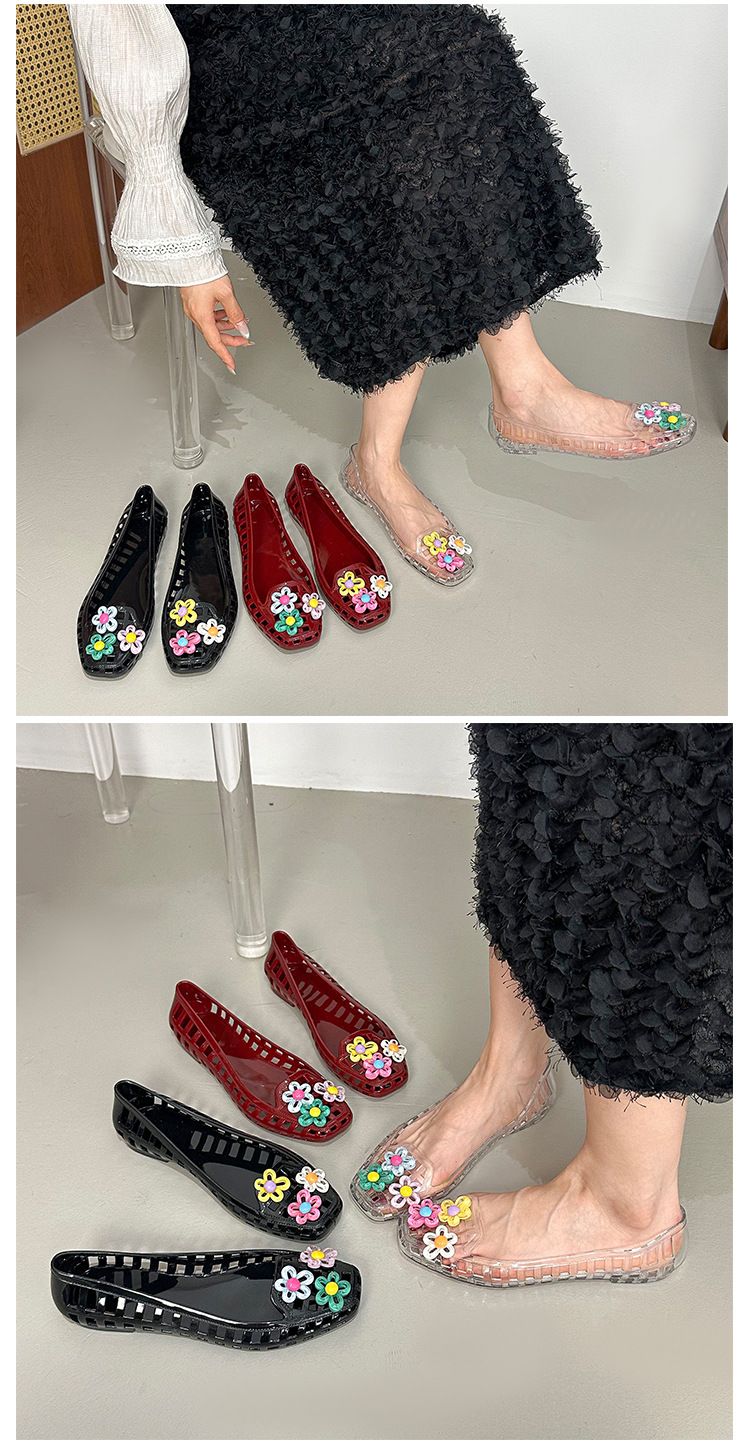 Jelly Shoes Kadın Sığ Tek Ayakkabı Kristal Ayakkabı Kare Başlı Havalı Terlikler Tembel Tek Pedal Yetişkin_voghion.com