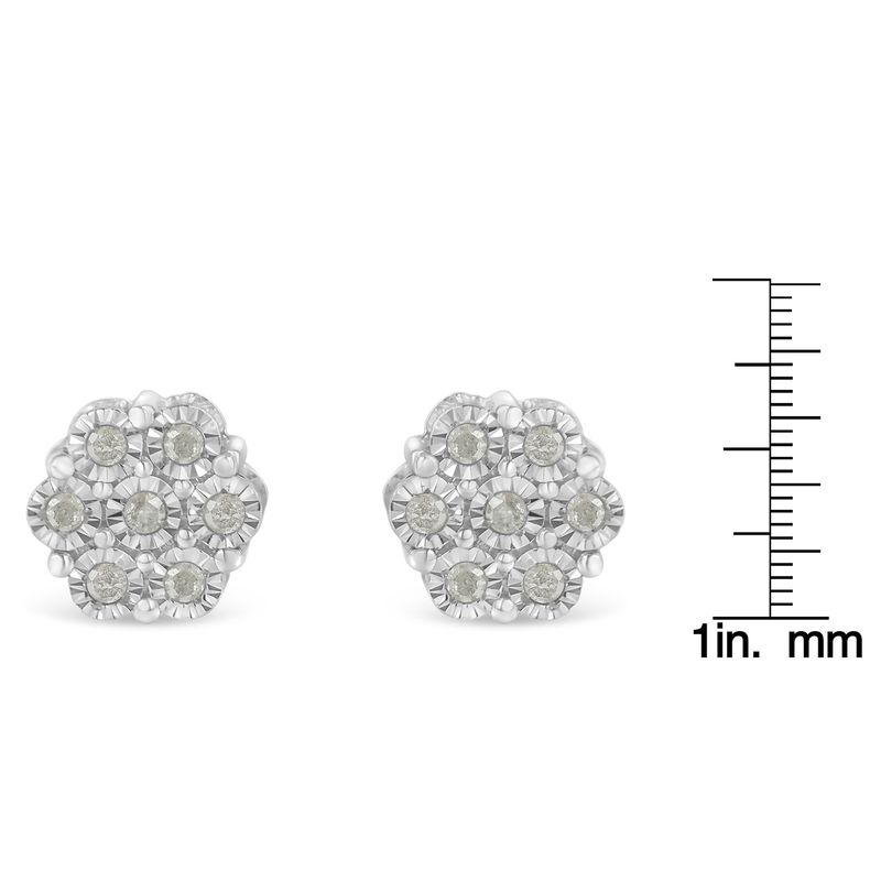 .925 Sterling Silver 1/4 Cttw Round-Cut Diamond Miracle-Set Floral Cluster Button Stud Earrings (I-J Color, I3 Clarity)_voghion.com