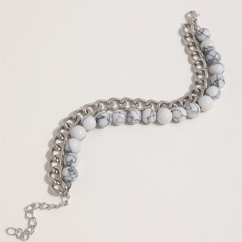 Braccialetto Hip Hop Trendy in marmo con perline a doppio strato, realizzato a mano da donne_voghion.com