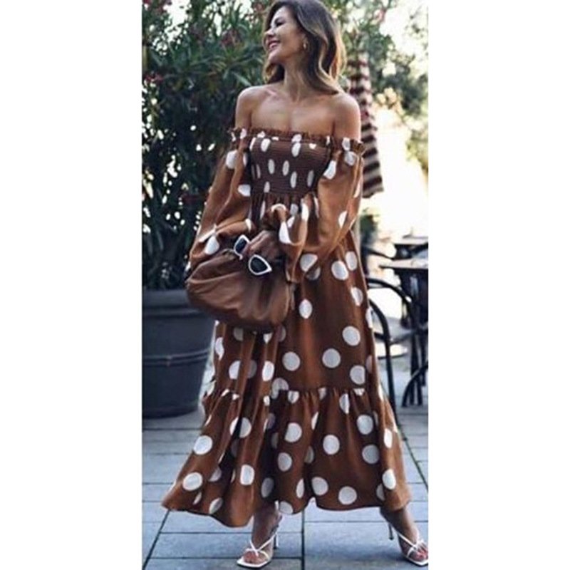 2025 Summer New Women's Fashion Loose Dress With Chest Wrapping Sleeve One Shoulder Printed Long Skirt_voghion.com